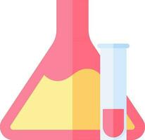 Conical Flask And Test Tube Icon In Pink And Yellow Color. vector