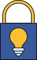 Bulb With Lock Yellow And Blue Icon In Flat Style. vector