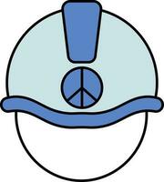 Peace Symbol On Hard Helmet Blue Icon. vector