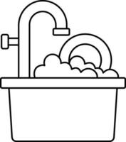 Linear Style Sink Utility Tub Icon Or Symbol. vector