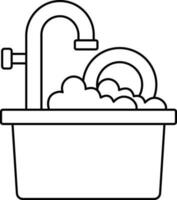 Linear Style Sink Utility Tub Icon Or Symbol. vector