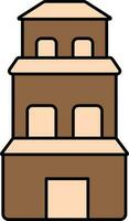 Three Storey Home Icon In Brown And Peach Color. vector