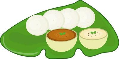 Flat style illustration of idli with Sambhar. vector