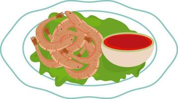 Flat illustration of fish with sauce. vector