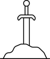 Sword In Stone Black Line Icon Or Symbol. vector