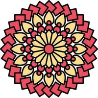 Square Pattern Design Floral Mandala Red And Yellow Icon. vector