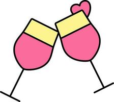 Cheers Loving Drink Glass Icon In Yellow And Pink Color. vector
