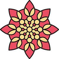 Circle Pattern Decorative Mandala Flower Red And Yellow Icon. vector