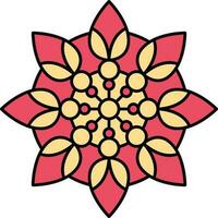 Circle Pattern Decorative Mandala Flower Red And Yellow Icon. vector