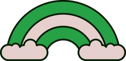 Rainbow With Clouds Icon In Green And Pink Color. vector