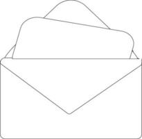 Black line art open envelope with latter. vector