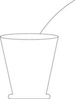 Black line art glass with straw. vector