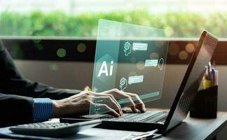 business people using artificial intelligence Automation, Predictive analytics, Customer service AI-powered chatbot, analyze customer data, Futuristic technology transformation. photo