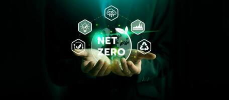 Net zero greenhouse gas emissions target.climate neutral long term strategy.No toxic gases, implementing carbon capture and storage technologies. sustainable future. Net zero by 2050 photo