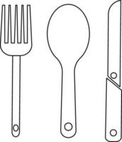 Black line art knife, fork and spoon. vector