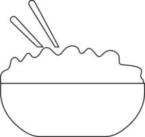 Black line art bowl with chopsticks on white background. vector