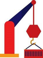 Red, blue and orange container with crane. vector