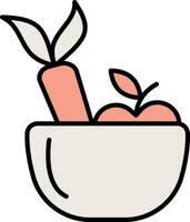 Peach And White Carrot With Apple Bowl Icon In Flat Style. vector