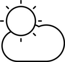 Cloud With Sun Icon In Black Line Art. vector