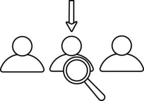 Stroke of choose candidate icon with arrow sign and magnify glass. vector