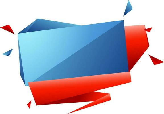 Glossy red and blue blank ribbon with polygonal elements.