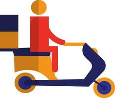 Character of a faceless delivery boy sitting on scooter with boxes. vector