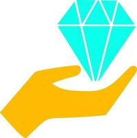 Diamond on hand style in icon for luxury concept. vector