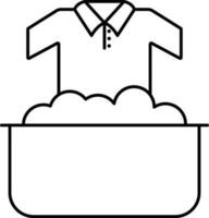 Line Art Washing T-Shirt in Suds Tub Icon. vector