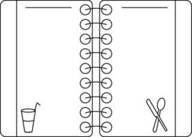 abierto menú tarjeta decorado con vaso y cortar con tijeras. vector