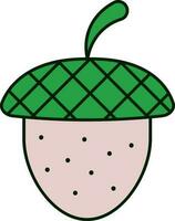 Flat Style Acorn Icon In Green And Pink Color. vector