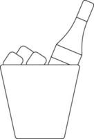 Black line art ice bucket with drinking bottle. vector