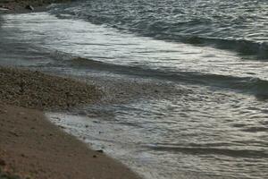 beautiful sandy beach and soft blue ocean wave photo