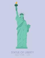 Modern design poster with colorful background of Statue of Liberty in New York, USA. Vector illustration