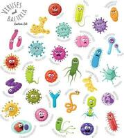 Vector illustration set of 30 viruses and bacteria characters in cartoon style isolated on white background