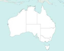 Vector blank map of Australia with regions and administrative divisions, and neighbouring countries and territories. Editable and clearly labeled layers.