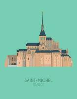 Modern design poster with colorful background of Mount Saint-Michel in France. Vector illustration