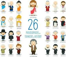 Kids Vector Characters Collection. Set of 26 Great Philosophers and Thinkers of History in cartoon style.