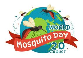mundo mosquito día vector ilustración en 20 agosto con mosquito lata porque dengue fiebre y malaria en plano dibujos animados mano dibujado antecedentes plantillas