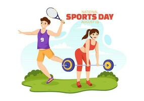 National Sports Day Vector Illustration with Sportsperson from Different Sport in Flat Cartoon Hand Drawn Landing Page Background Templates