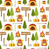 Summer Camp Seamless Pattern Design of Camping and Traveling Element in Template Hand Drawn Cartoon Flat Illustration vector