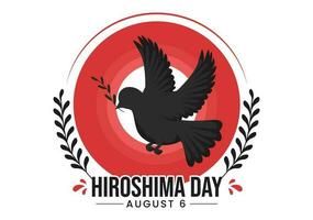 Hiroshima Day Vector Illustration on 6 August with Peace Dove Bird and Nuclear Explosion Background in Flat Cartoon Hand Drawn Templates