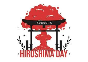 Hiroshima Day Vector Illustration on 6 August with Peace Dove Bird and Nuclear Explosion Background in Flat Cartoon Hand Drawn Templates