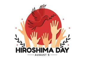 Hiroshima Day Vector Illustration on 6 August with Peace Dove Bird and Nuclear Explosion Background in Flat Cartoon Hand Drawn Templates