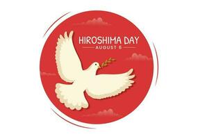 Hiroshima Day Vector Illustration on 6 August with Peace Dove Bird and Nuclear Explosion Background in Flat Cartoon Hand Drawn Templates