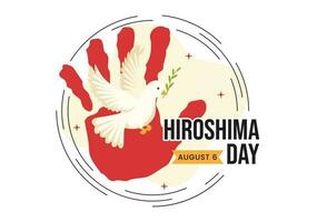 Hiroshima Day Vector Illustration on 6 August with Peace Dove Bird and Nuclear Explosion Background in Flat Cartoon Hand Drawn Templates