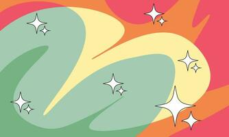 vector abstract groovy style background. Retro 70s backgorund with waves and stars