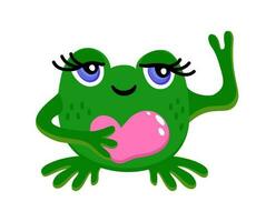 Funny froggy with a heart. Vector isolated illustration.