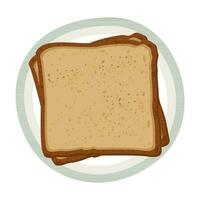 Pieces of bread on a plate. Vector isolated illustration.