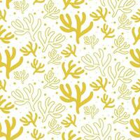 Seamless coral reef pattern. Yellow underwater background of the ocean world in vintage style. A hand-drawn underwater natural element. Marine Seamless repeating design for Fabric, Textile, Paper vector