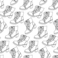 The pattern of contoured fashionable women's winter boots with fur heels, boots with a seamless pattern. Casual and festive insulated shoes. Autumn, winter, spring background. For the background vector